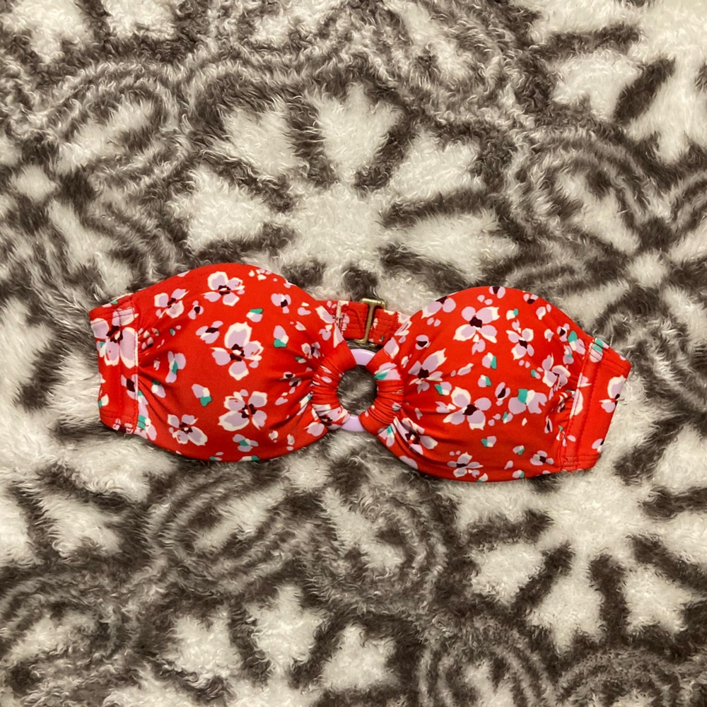 xs red floral push up bikini top